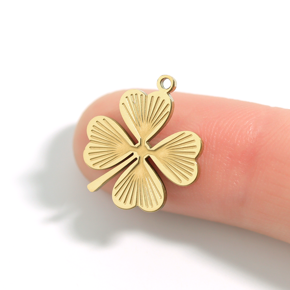 18K Gold PVD Stainless Steel Sunburst Four Leaf Clover Charm / PDL0007