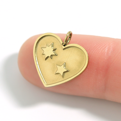 18K Gold PVD Coated Stainless Steel Heart with Stars Charm / PDL0009