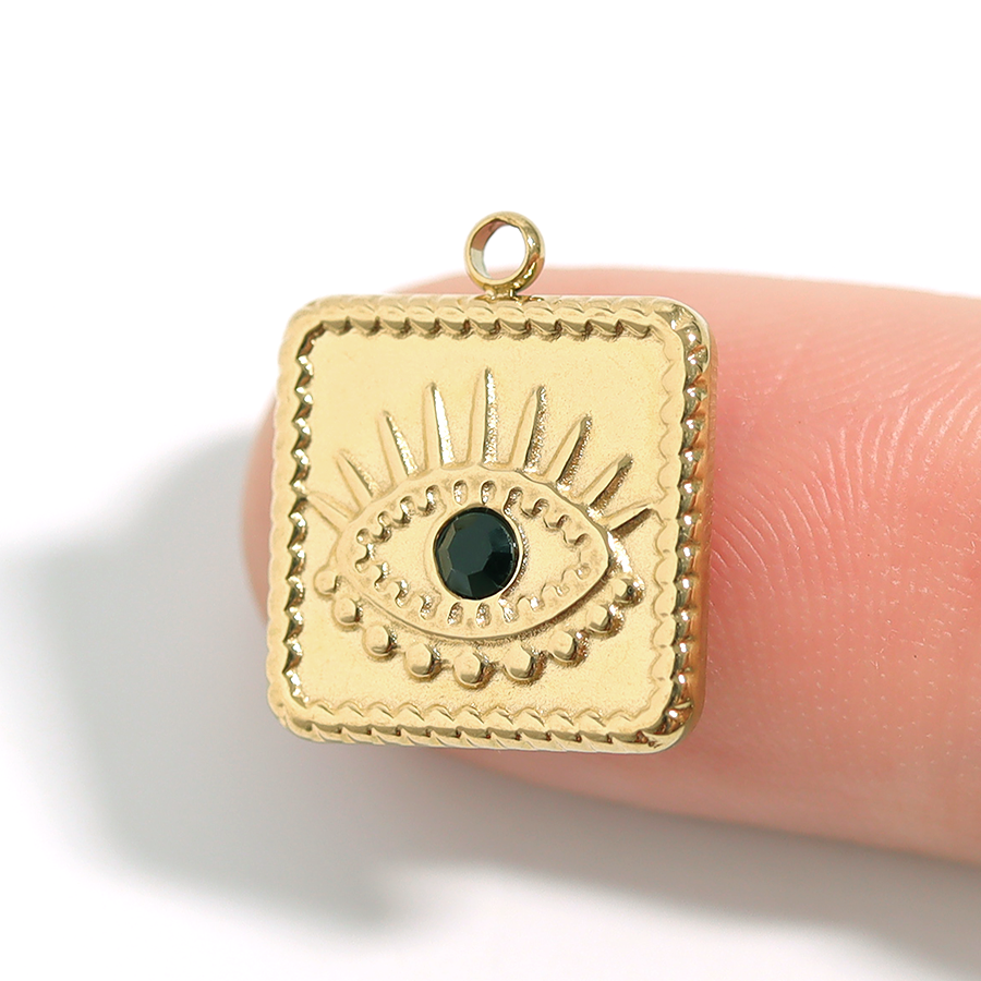 18K Gold PVD Stainless Steel Square Black Stone Evil Eye Charm / PDL0014