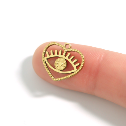 18K Gold PVD Stainless Steel Heart Evil Eye Charm / PDL0017