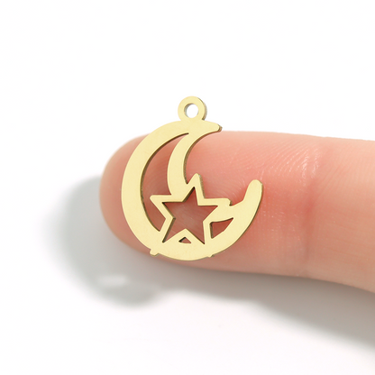 18K Gold PVD Stainless Steel Moon And Star Charm / PDL0019