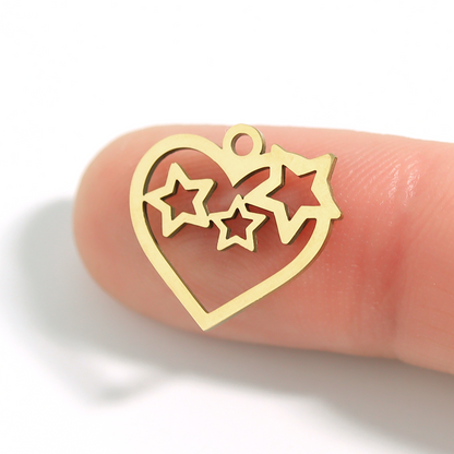18K Gold PVD Stainless Steel Cutout Heart And Stars Charm / PDL0020
