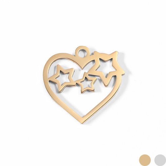 18K Gold PVD Stainless Steel Cutout Heart And Stars Charm / PDL0020