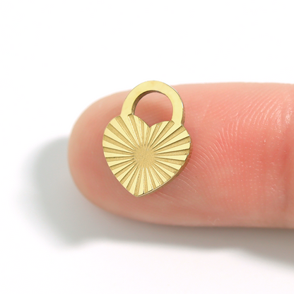 18K Gold PVD Stainless Steel Sunburst Heart Lock Charm / PDL0022