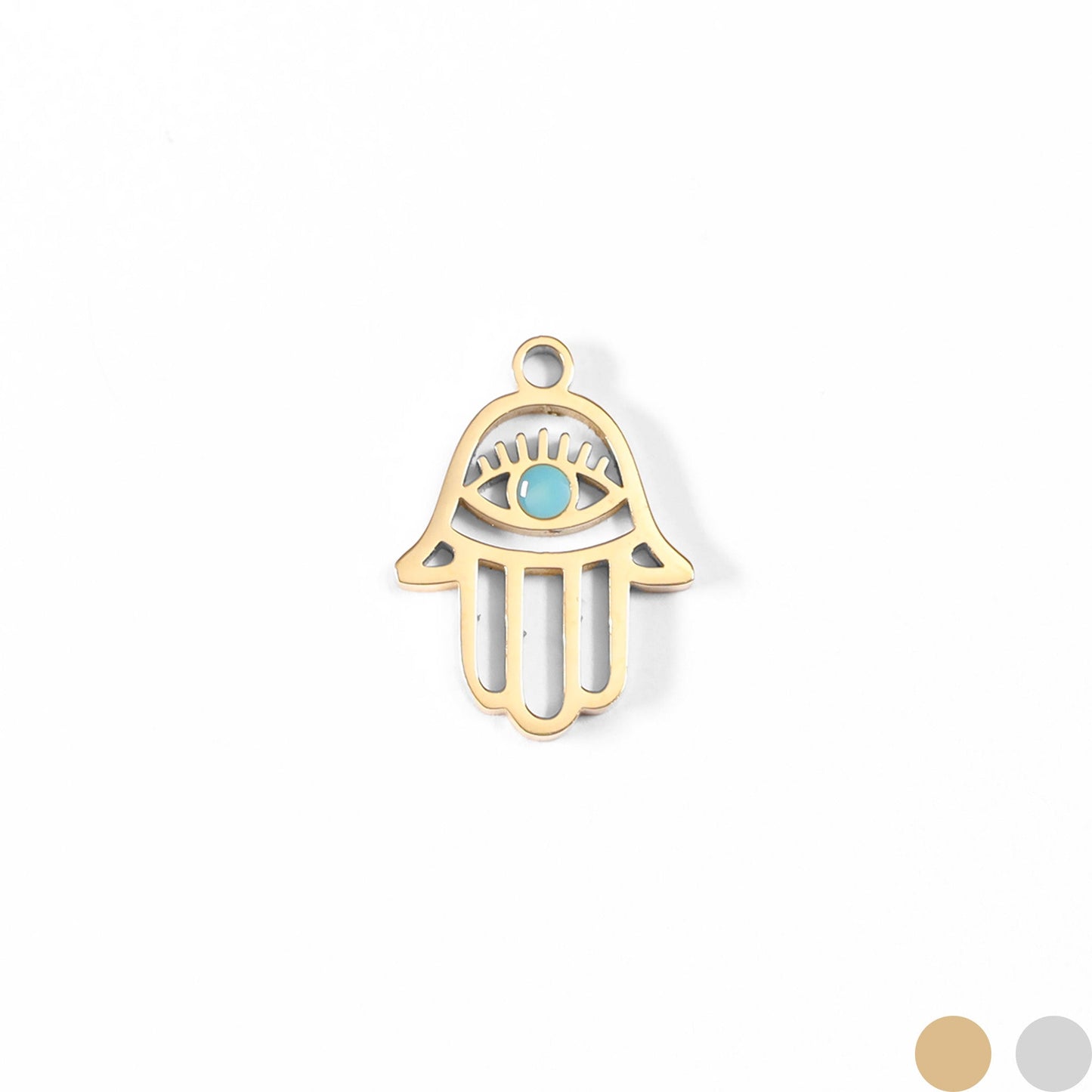 18K Gold PVD Stainless Steel Cutout Hamsa Hand Evil Eye Charm / PDL0023