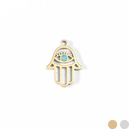 18K Gold PVD Stainless Steel Cutout Hamsa Hand Evil Eye Charm / PDL0023