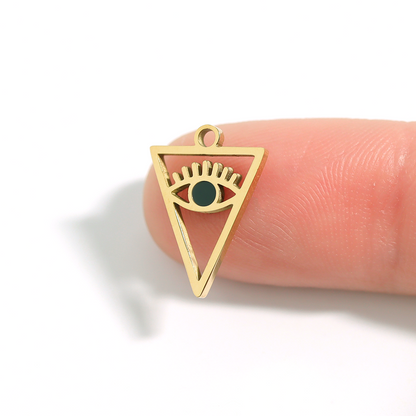18K Gold PVD Stainless Steel Triangle Evil Eye Charm / PDL0027