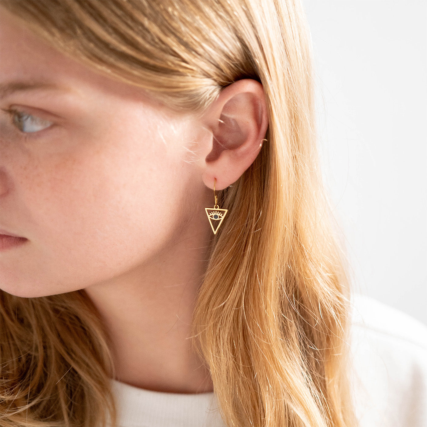 18K Gold PVD Stainless Steel Triangle Evil Eye Charm / PDL0027