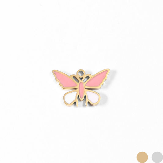 18K Gold PVD Stainless Steel Epoxy Pink and White Butterfly Charm / PDL0030