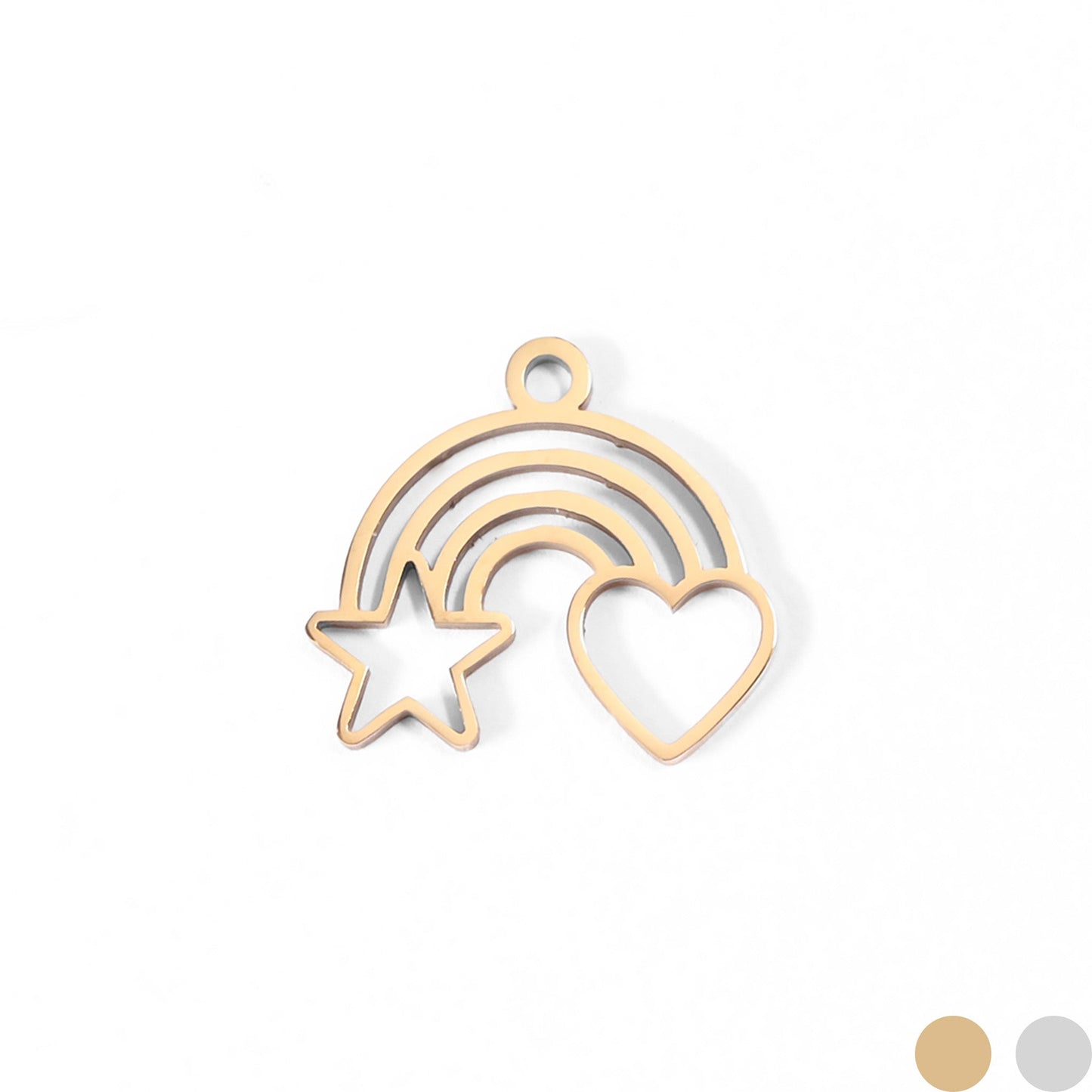 18K Gold PVD Stainless Steel Rainbow Heart and Star Charm / PDL0034