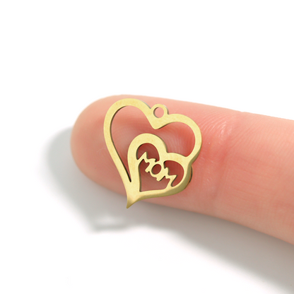 18K Gold PVD Stainless Steel Double Heart Mom Charm / PDL0041
