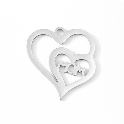 18K Gold PVD Stainless Steel Double Heart Mom Charm / PDL0041