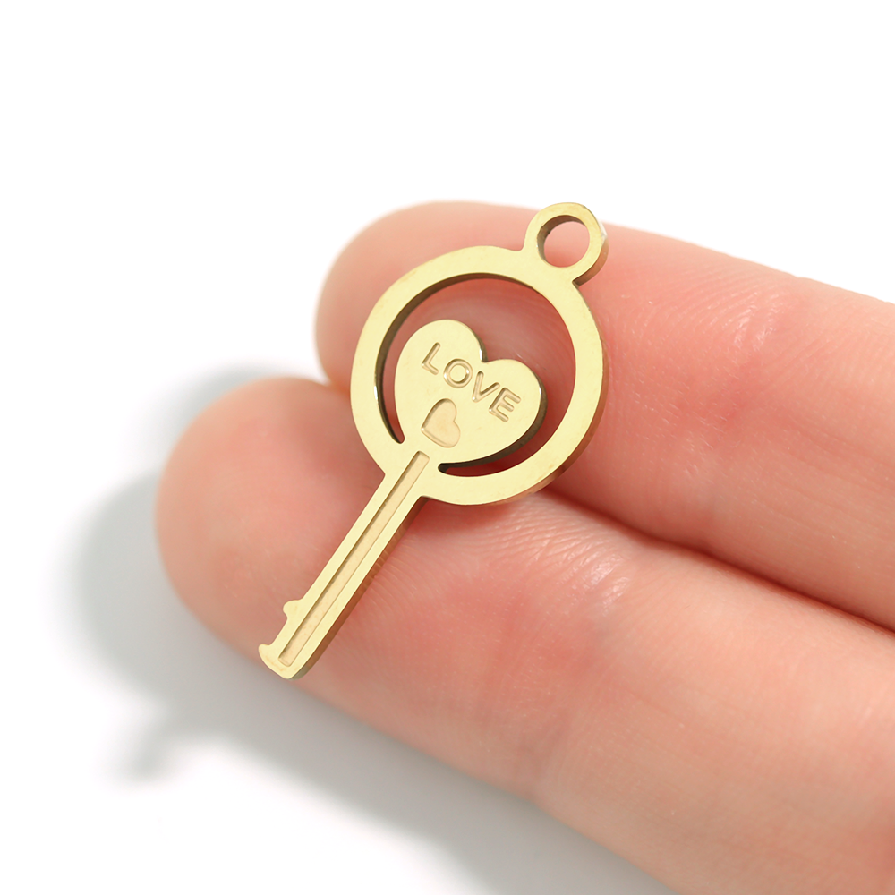 18K Gold PVD Stainless Steel Circle Key Charm / PDL0045