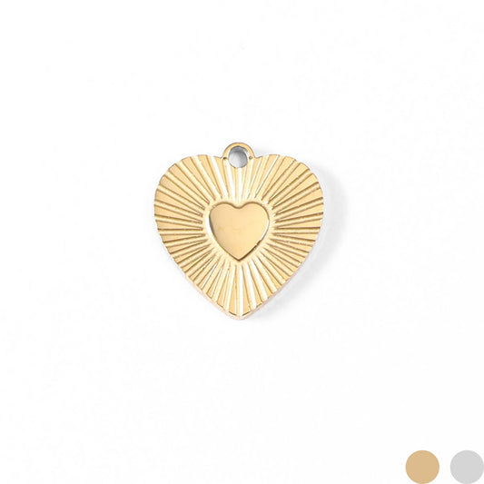 18K Gold PVD Stainless Steel Sunburst Heart Charm / PDL0048