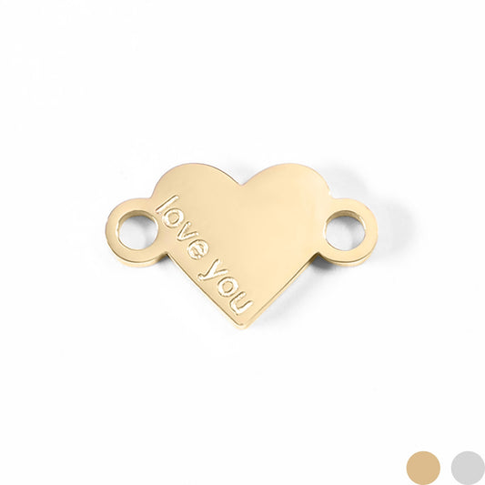 18K Gold PVD Stainless Steel "Love You" Heart Charm Connector / PDL0051