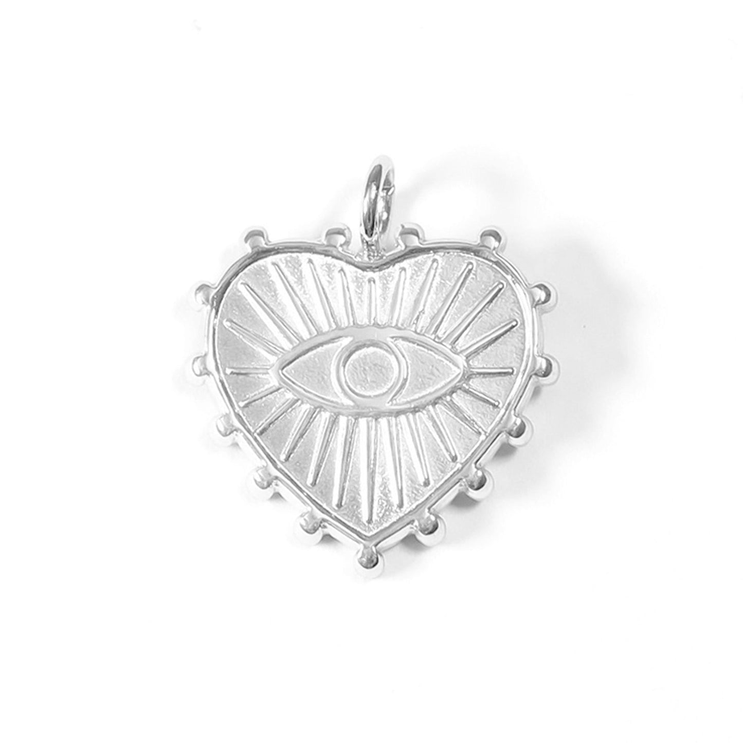 18K Gold PVD Stainless Steel Textured Heart Evil Eye Charm / PDL0054