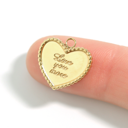 18K Gold PVD Stainless Steel "Love You More" Heart Charm / PDL0055