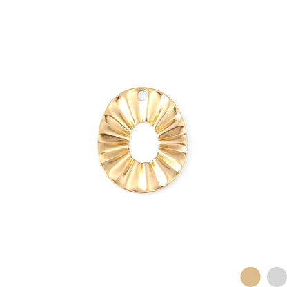 18K Gold PVD Stainless Steel Crimped Oval Charm / PDL0057