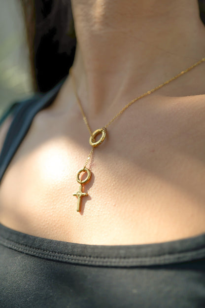 18K Gold PVD Stainless Steel Cross with Heart Charm / PDL0058
