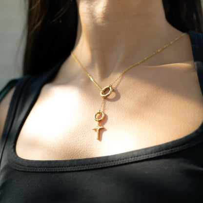 18K Gold PVD Stainless Steel Cross with Heart Charm / PDL0058