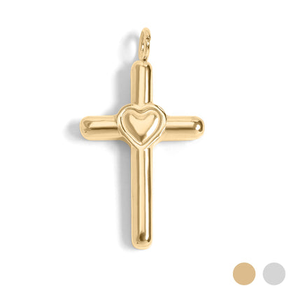 18K Gold PVD Stainless Steel Cross with Heart Charm / PDL0058