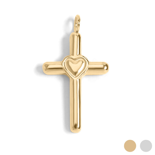 18K Gold PVD Stainless Steel Cross with Heart Charm / PDL0058
