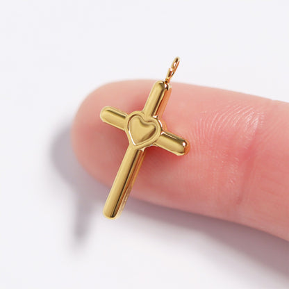 18K Gold PVD Stainless Steel Cross with Heart Charm / PDL0058
