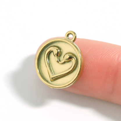 18K Gold PVD Stainless Steel Circle Swan Heart Charm / PDL0067