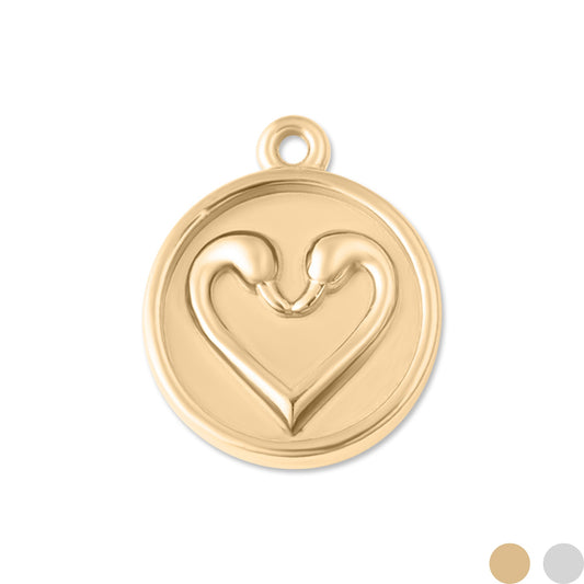 18K Gold PVD Stainless Steel Circle Swan Heart Charm / PDL0067