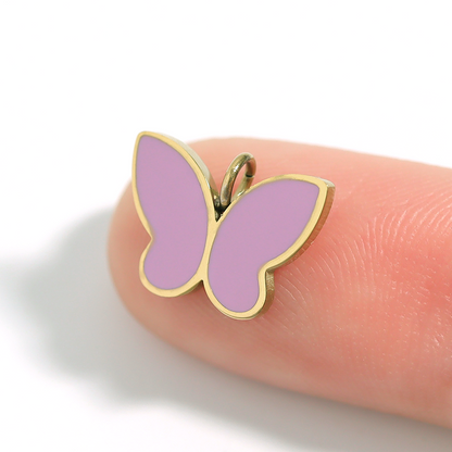 18K Gold PVD Stainless Steel Epoxy Pink Butterfly Charm / PDL0071