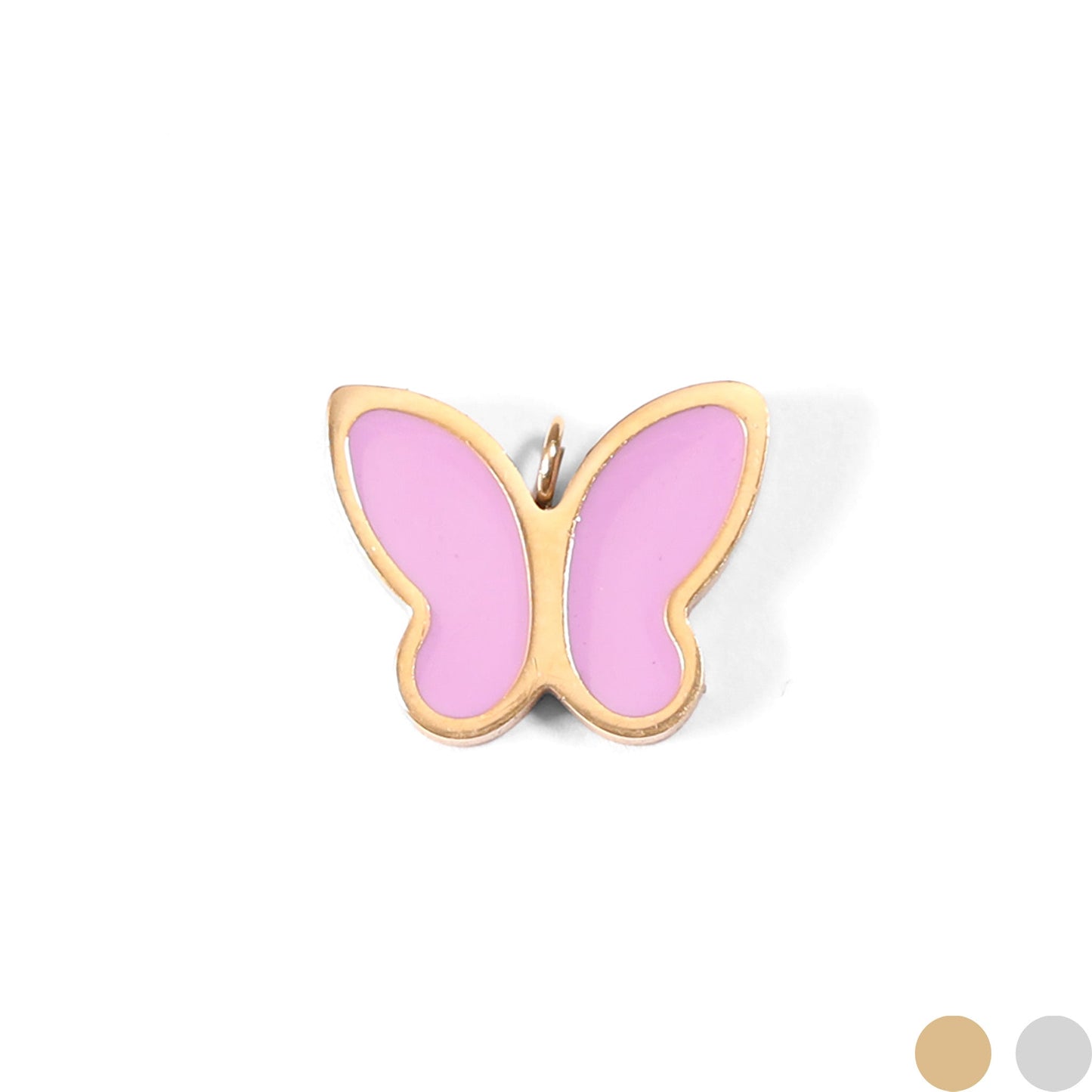 18K Gold PVD Stainless Steel Epoxy Pink Butterfly Charm / PDL0071