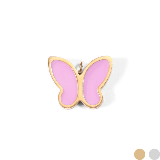 18K Gold PVD Stainless Steel Epoxy Pink Butterfly Charm / PDL0071