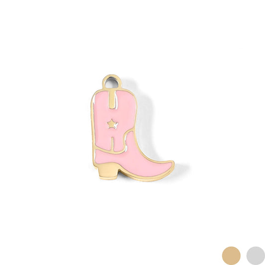 18K Gold PVD Stainless Steel Epoxy Pink Cowgirl Boot Charm / PDL0072