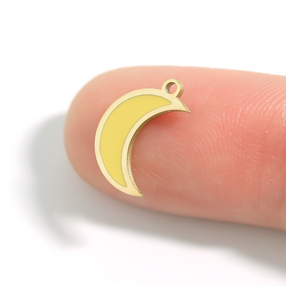 18K Gold PVD Stainless Steel Epoxy Yellow Crescent Moon Charm / PDL0075
