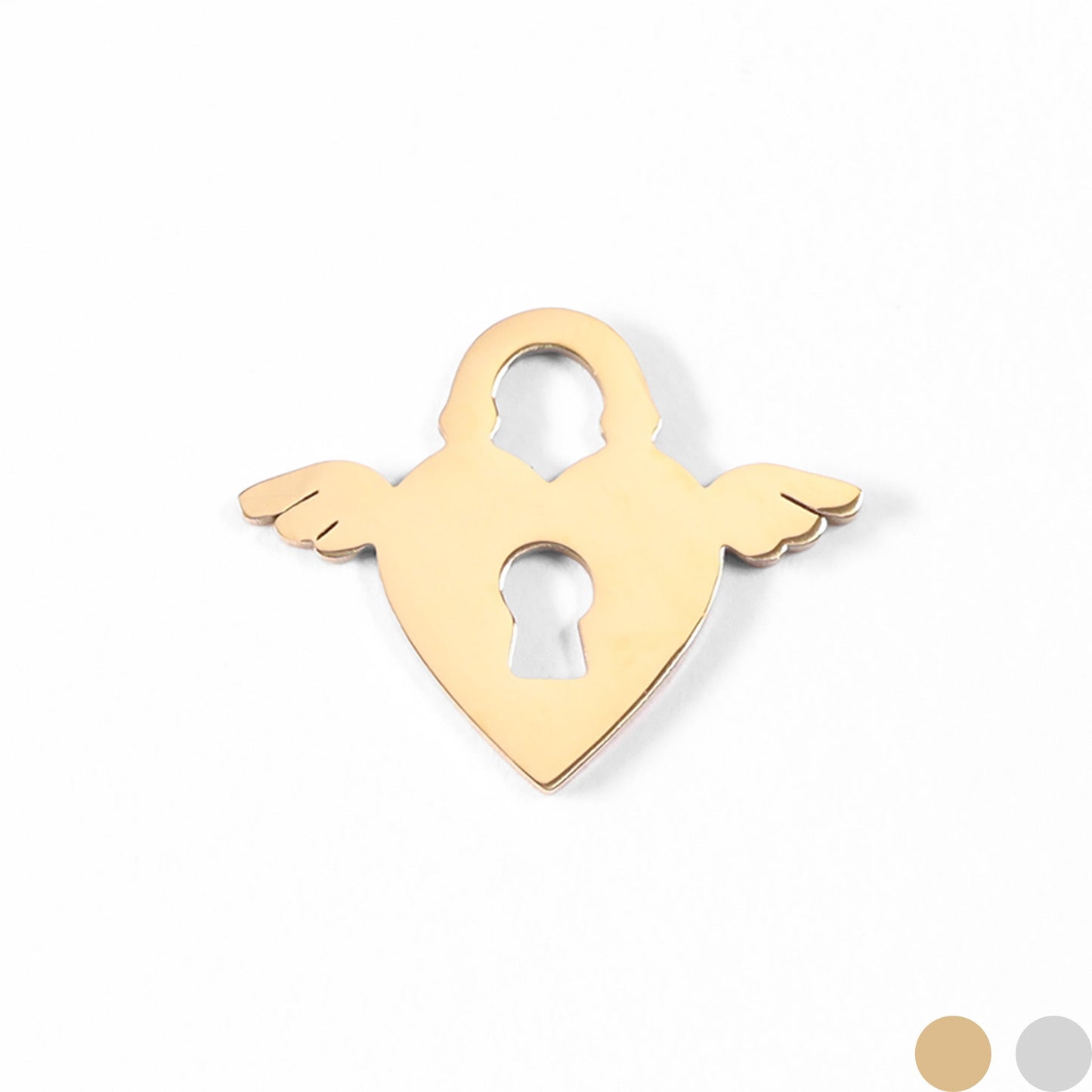 18K Gold PVD Stainless Steel Winged Heart Lock Charm / PDL0087