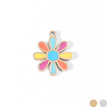 18K Gold PVD Stainless Steel Multi-Colored Epoxy Flower Charm / PDL0092