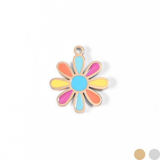 18K Gold PVD Stainless Steel Multi-Colored Epoxy Flower Charm / PDL0092