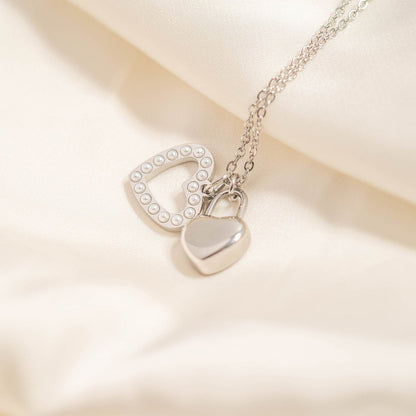 18K Gold PVD Stainless Steel Pearl Heart Charm / PDL0253