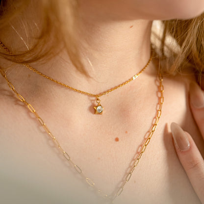 18K Gold PVD Stainless Steel Star with Cubic Zirconia Charm / PDL0112