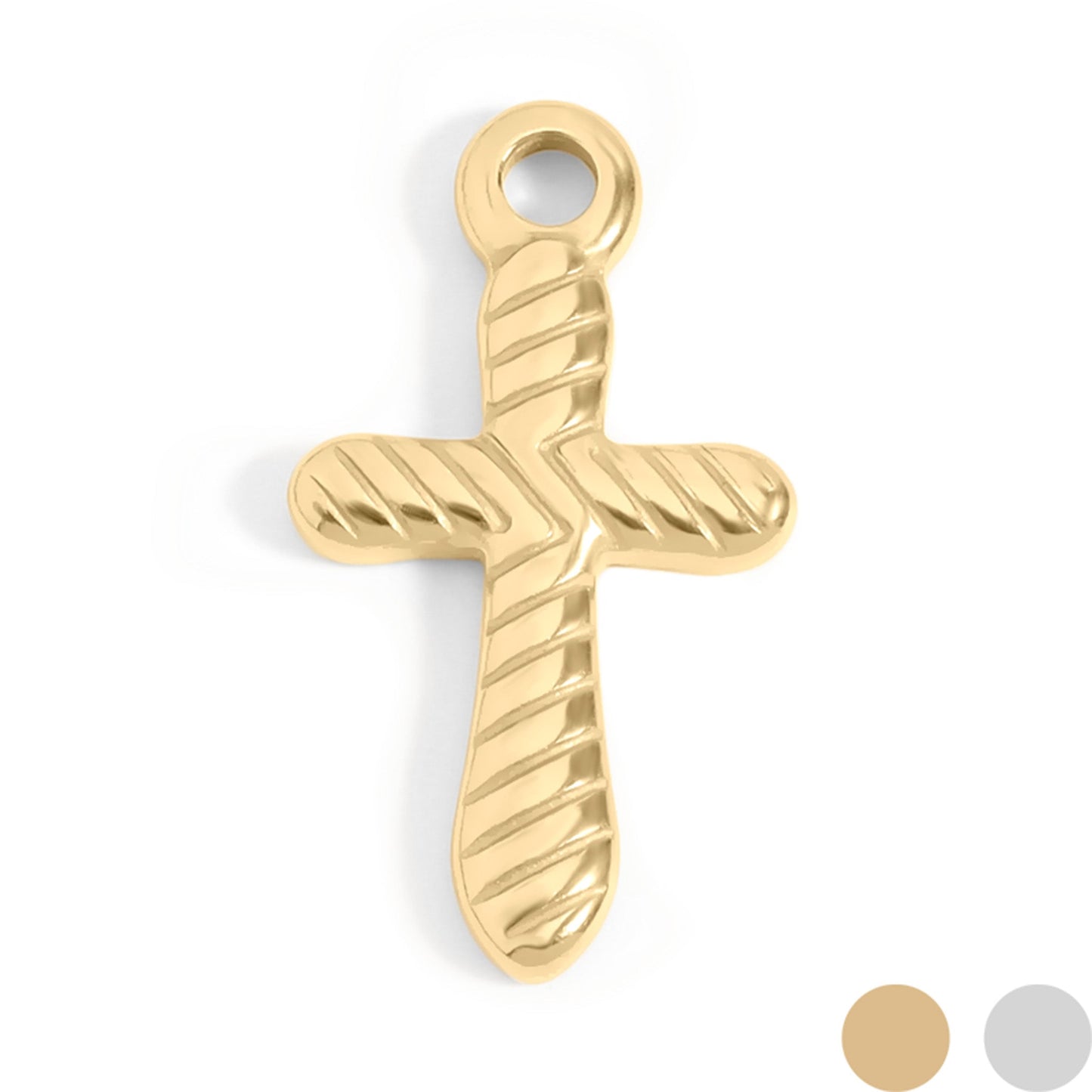 18K Gold PVD Stainless Steel Textured Cross Charm / PDL0114