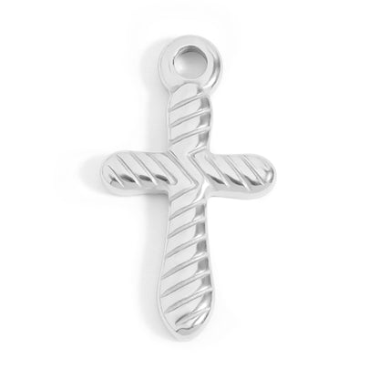 18K Gold PVD Stainless Steel Textured Cross Charm / PDL0114