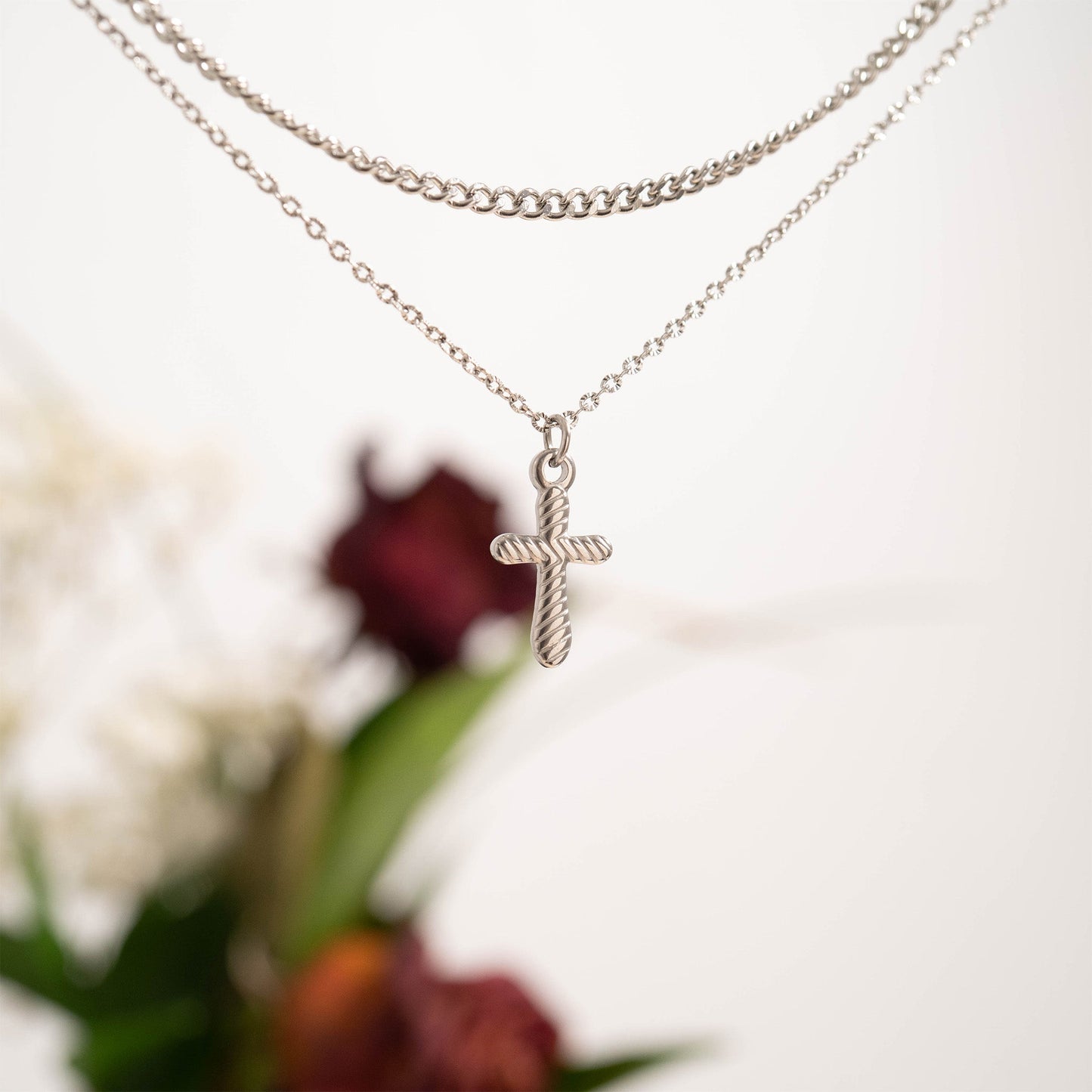 18K Gold PVD Stainless Steel Textured Cross Charm / PDL0114