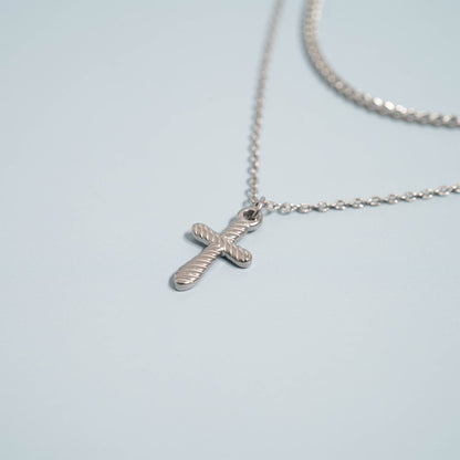 18K Gold PVD Stainless Steel Textured Cross Charm / PDL0114