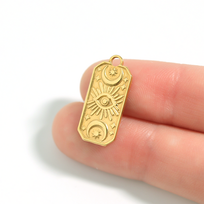 18K Gold PVD Stainless Steel Rectangle Mystical Symbol Charm / PDL0117