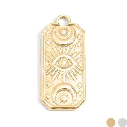 18K Gold PVD Stainless Steel Rectangle Mystical Symbol Charm / PDL0117