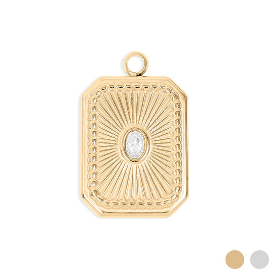 18K Gold PVD Stainless Steel Rectangle Sunburst Crystal Charm / PDL0128