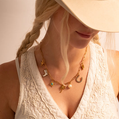 18K Gold PVD Stainless Steel Turquoise Compass Charm / PDL0313