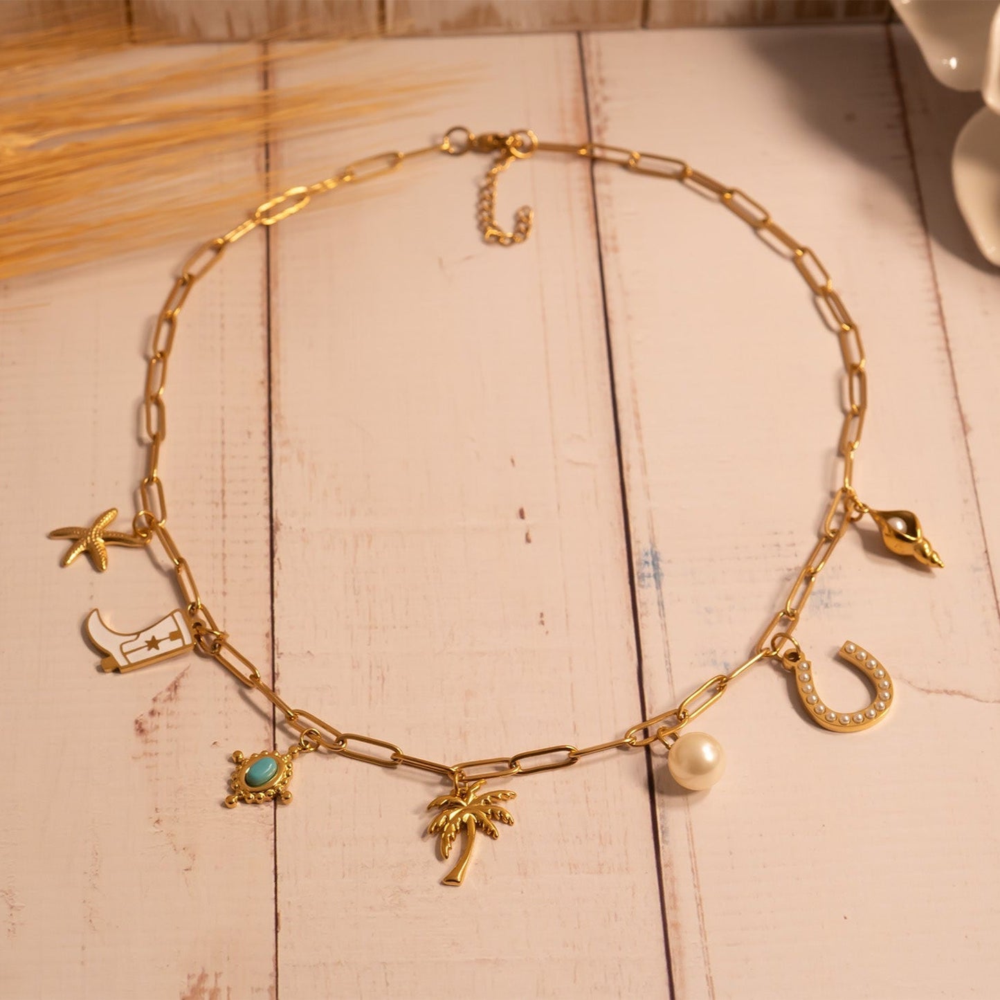 18K Gold PVD Stainless Steel Turquoise Tear Drop Charm / PDL0310