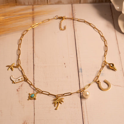 18K Gold PVD Stainless Steel Turquoise Tear Drop Charm / PDL0310