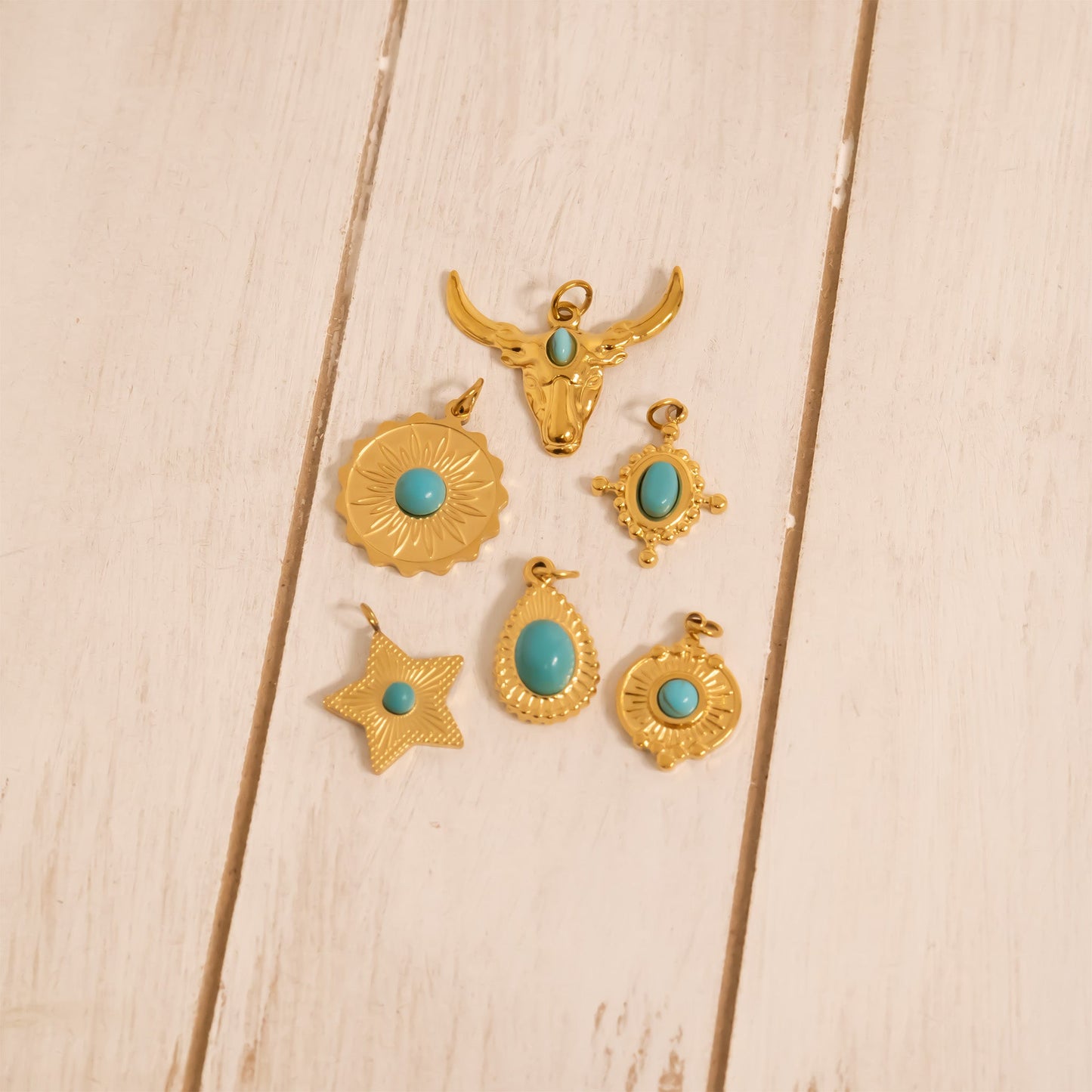 18K Gold PVD Stainless Steel Turquoise Star Charm / PDL0311